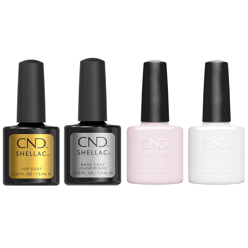 CND Shellac Gel Polish Original Top Coat & Base Coat 0.25oz + Romantique & Studio White