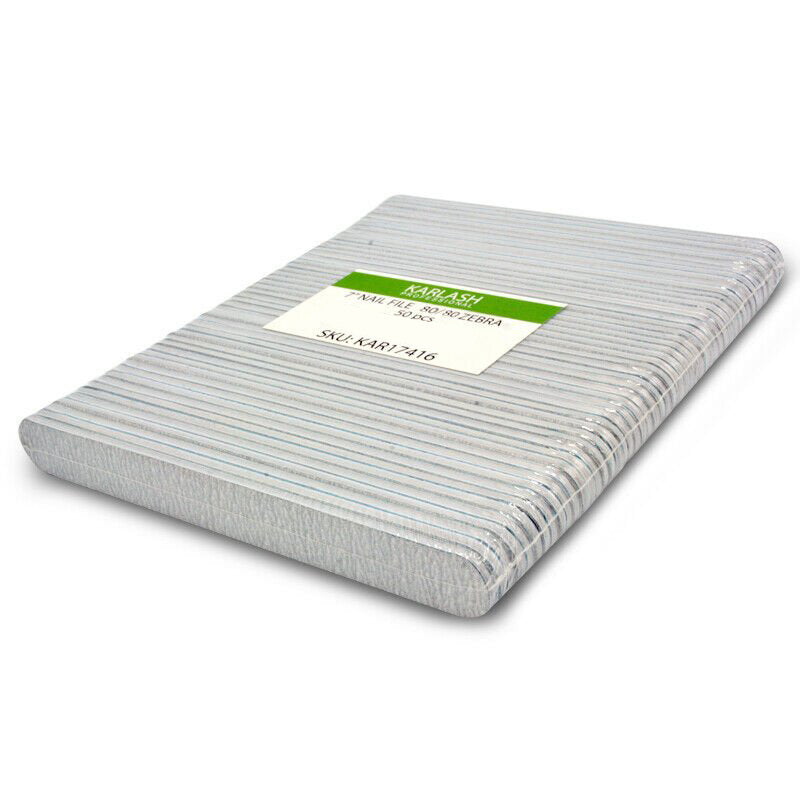 Karlash Professional Double Sided Emery Board 7" Zebra Nail File 80/80 50pcs