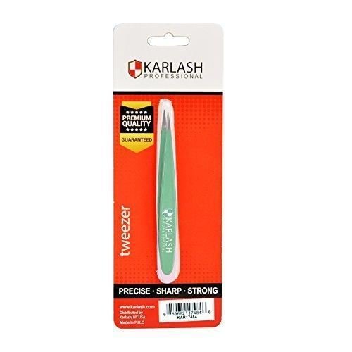 Karlash Point Tweezers Professional Stainless Steel Slant Tip Tweezer Premium Precision Eyebrow (Mint Green)