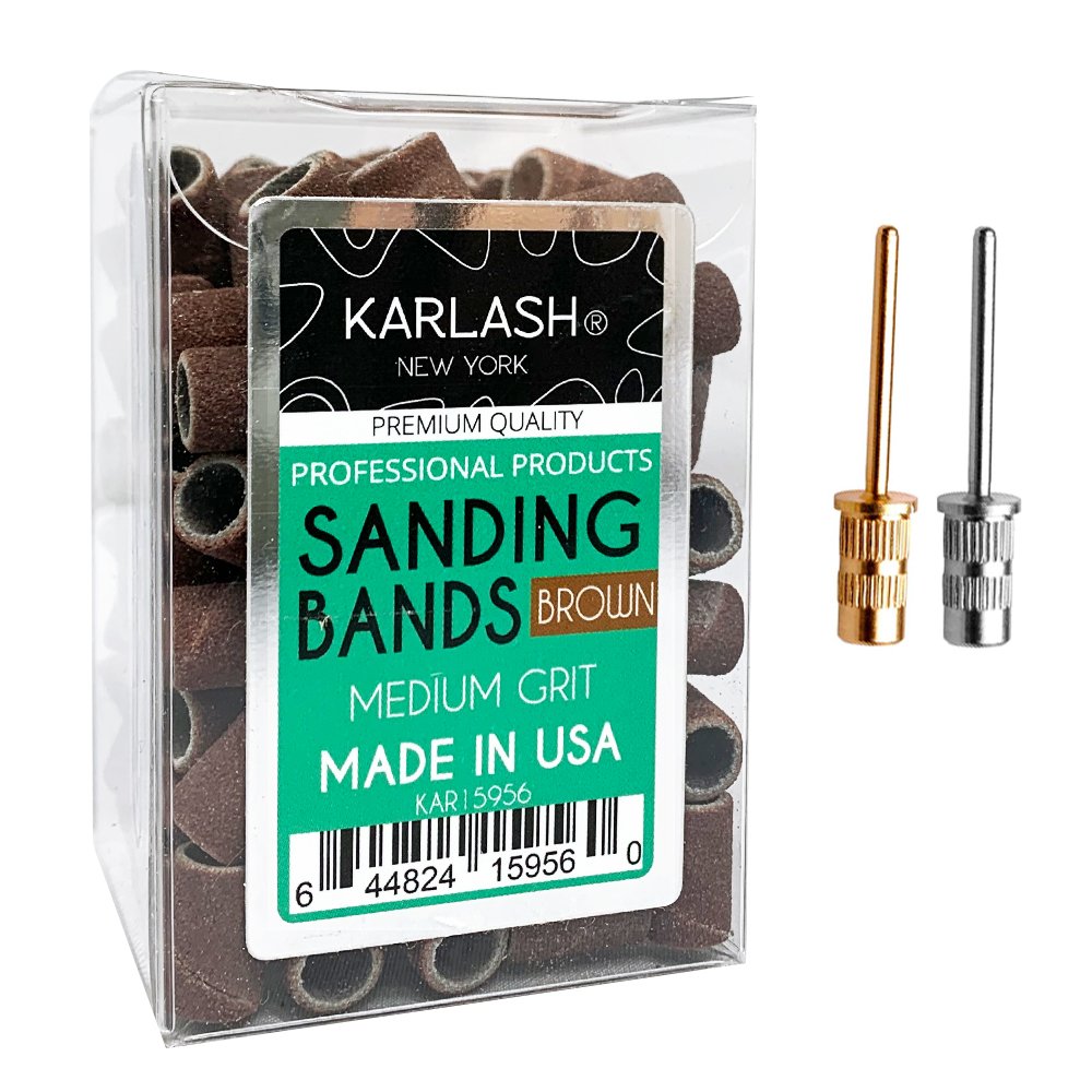 Karlash Professional Nail Sanding Bands Brown Medium Grit File + Free 2 Mandrel