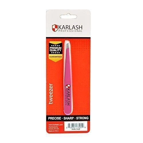 Karlash Slant Tweezers Professional Stainless Steel Slant Tip Tweezer Premium Precision Eyebrow (Pink)
