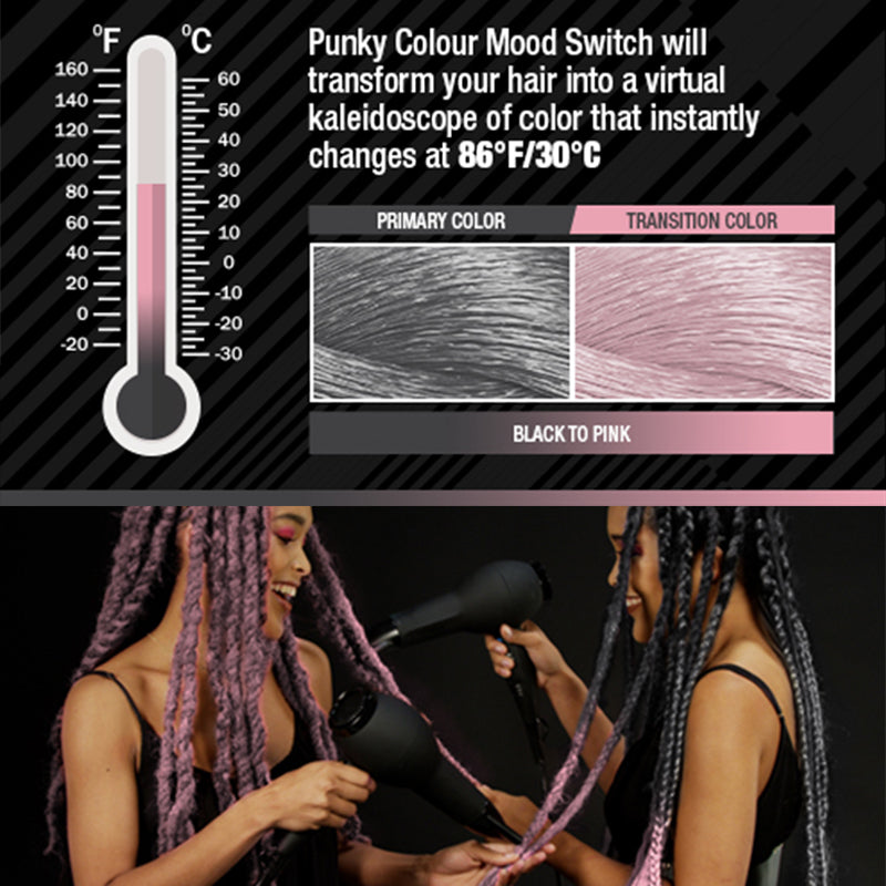 Punky Colour "Mood Switch" Heat Activated Hair Color Change: Black To Pink