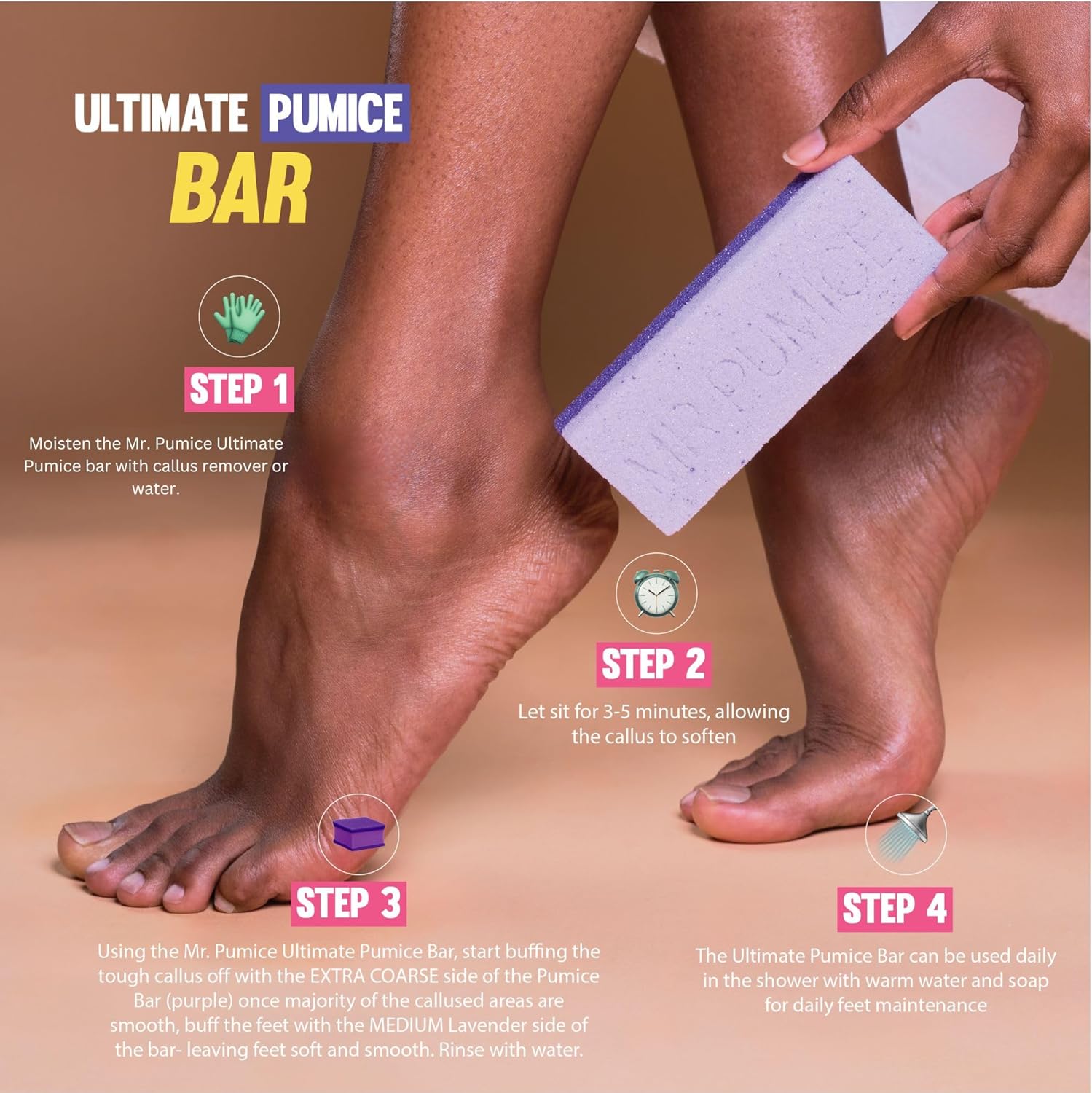 Mr. Pumice Ultimate Pumi Bar 2-in-1 Callus Remover Stone & Foot/Heel Scrubber - Medium & Coarse Grit