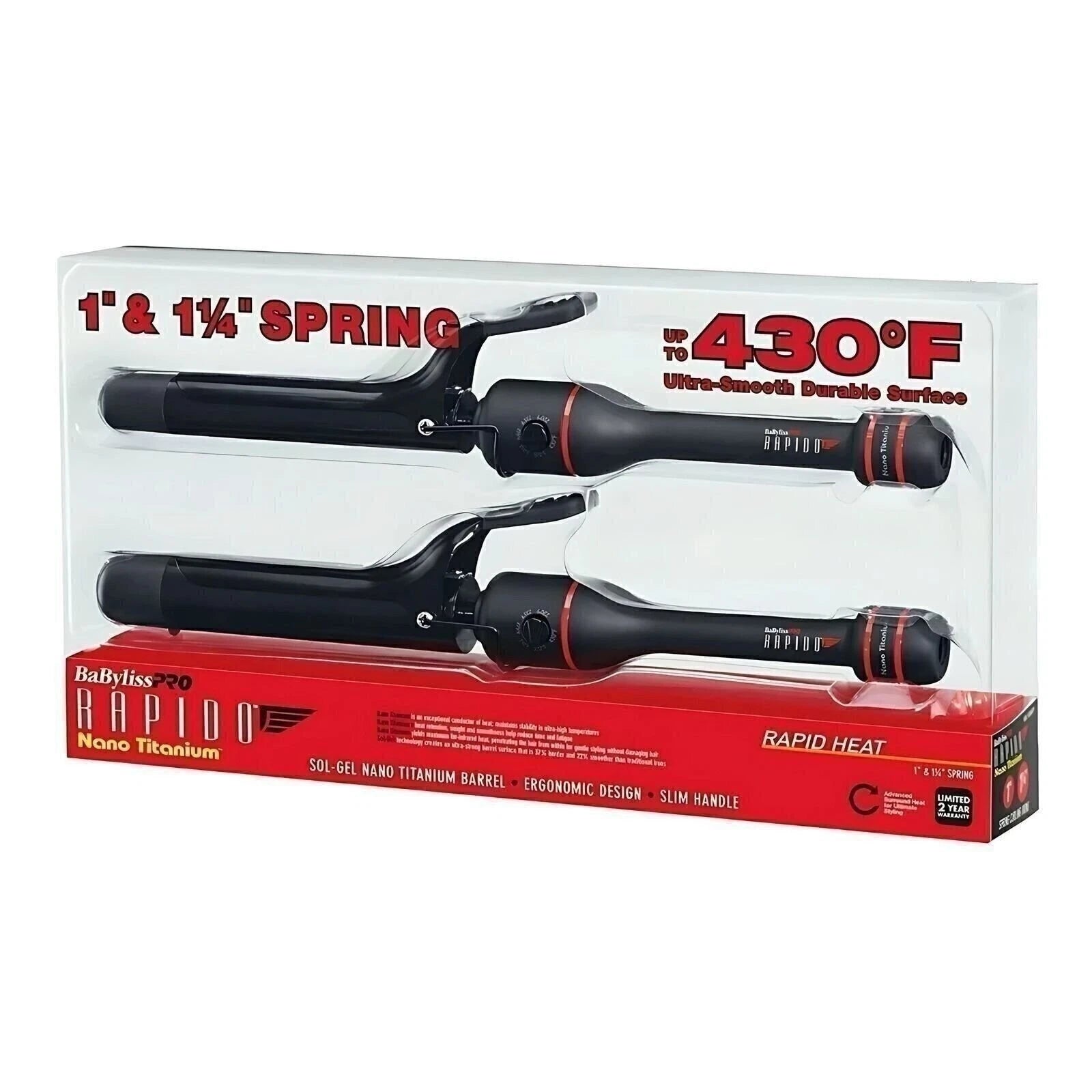 BabyLiss Pro Rapido Nano Tiranium Spring Curing Irons Set 1" & 1 1/4"