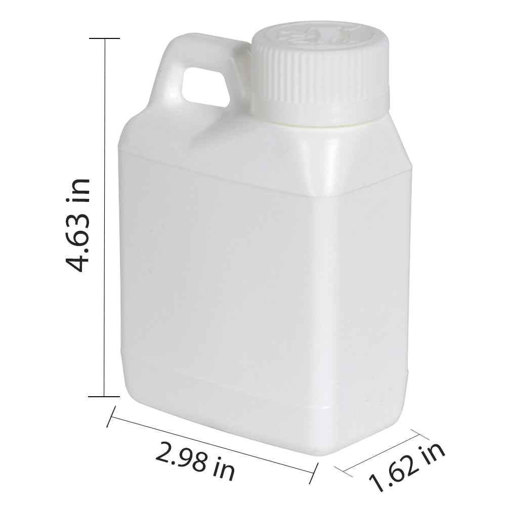 Empty White Rectangular F-Style Jugs 8 oz Plastic Bottle & Cap with Child Resistant Airtight Lids and Labels