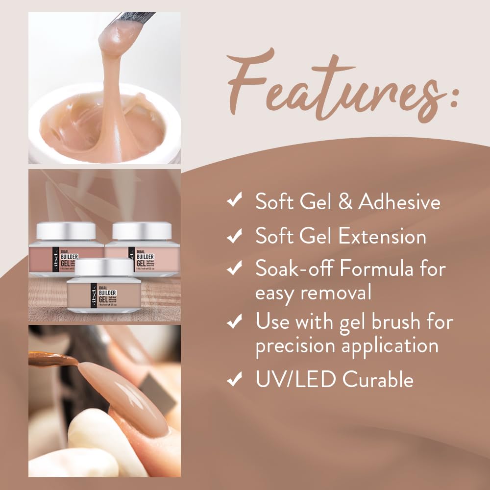 IBD Dual Builder Gel, Soft Gel and Adhesive, UV/Led Curable, Cool Nude 0.5 oz