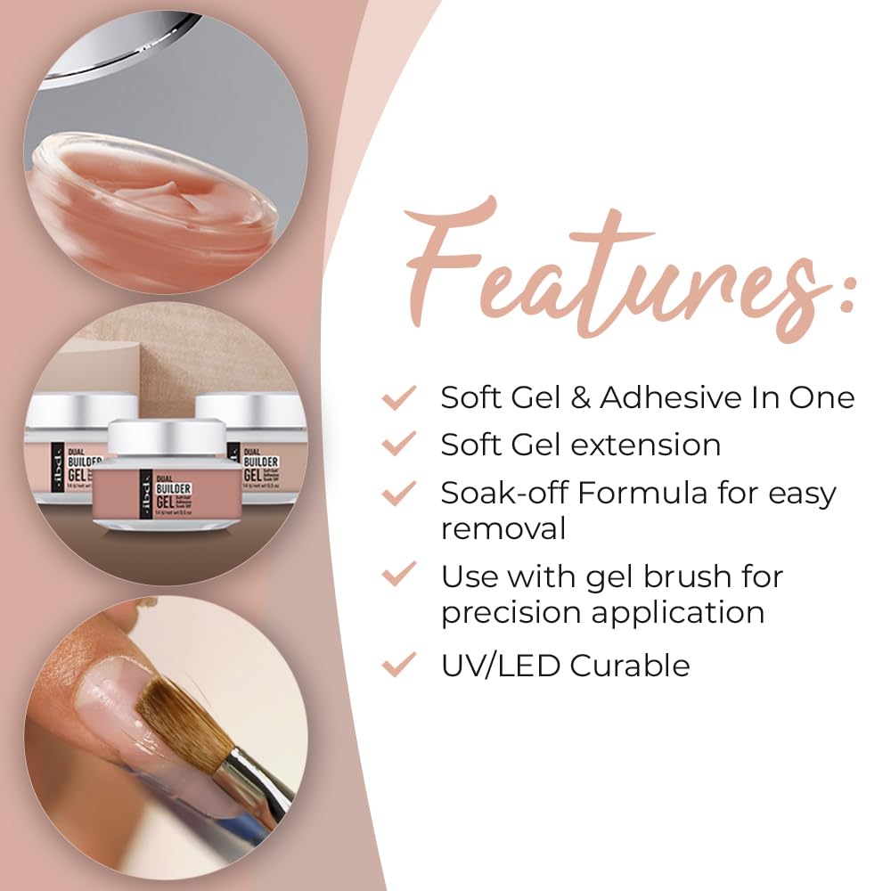 IBD Dual Builder Gel, Soft Gel and Adhesive, UV/Led Curable, Warm Nude 0.5 oz