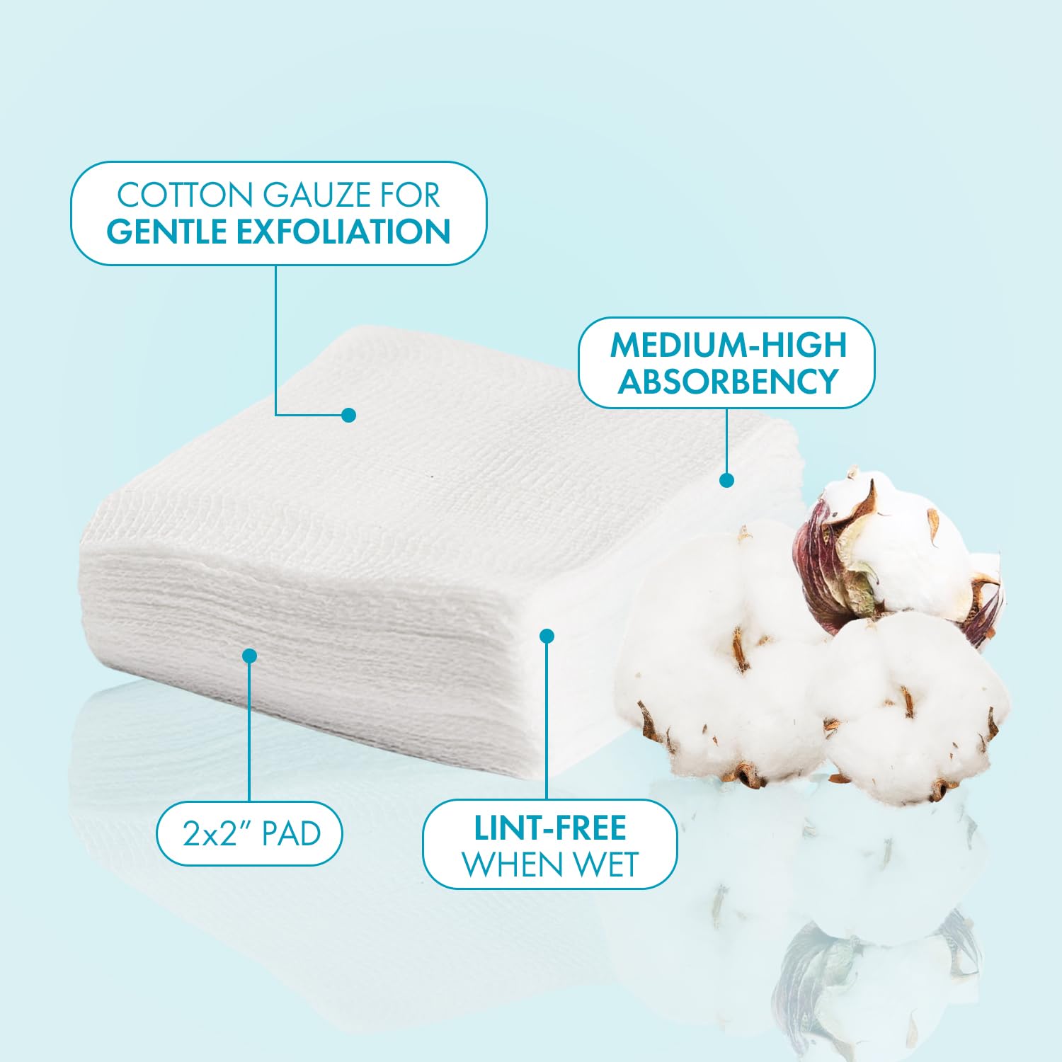 Intrinsics Naturally, 100% Naturelle Nail 2" x 2" Cotton-Fill Gauze (200 Count)