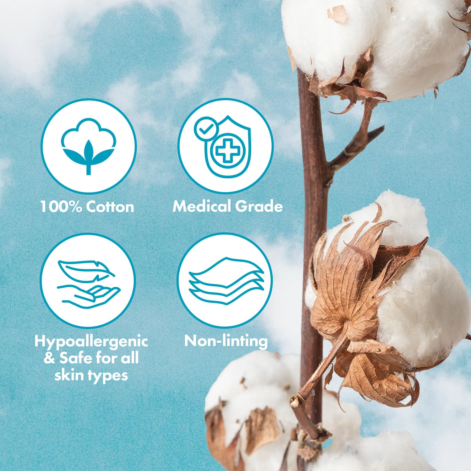 Intrinsics Naturally, 100% Naturelle Nail 2" x 2" Cotton-Fill Gauze (200 Count)