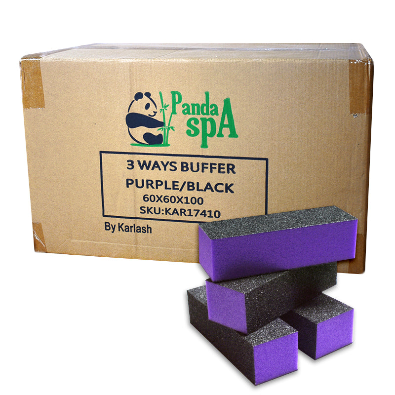 Panda Spa 3-Way Nail Buffer Sanding Block Polisher Buffing File Purple Black Grit 60/60/100