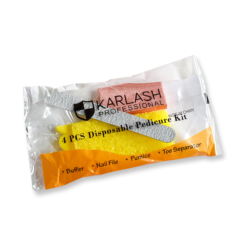 Karlash 4-Piece Pedicure Kit, Wood Nail File, Mini Buffer, Toe Separator, Foot Pumice 200-Ct