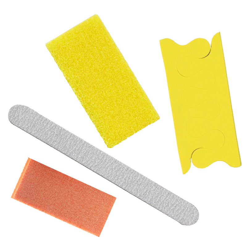 Karlash 4-Piece Pedicure Kit, Wood Nail File, Mini Buffer, Toe Separator, Foot Pumice 200-Ct