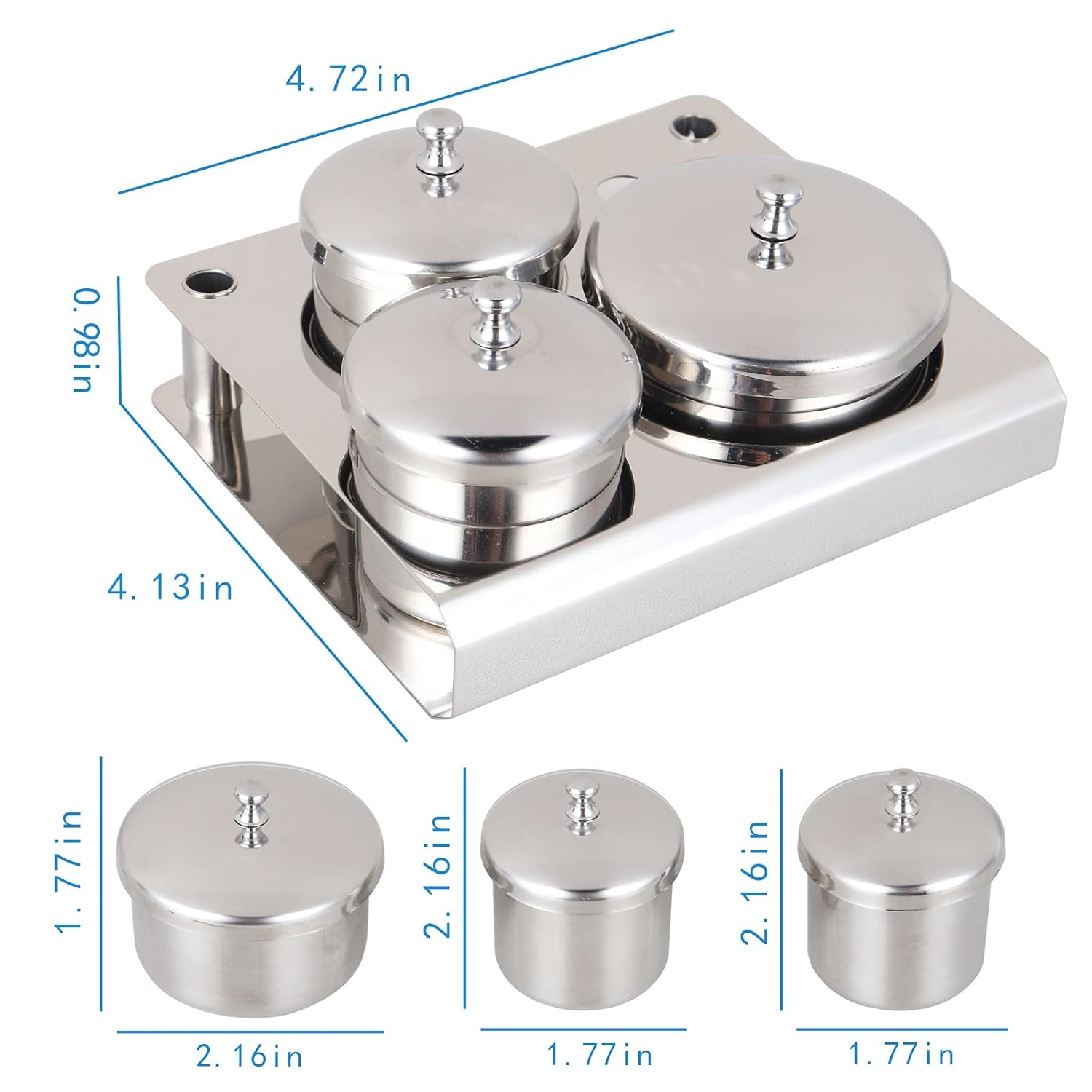 3 Pieces Set Stainless Steel Nail Art Equipment Nail Powder Holder Cup Bowls With Lids