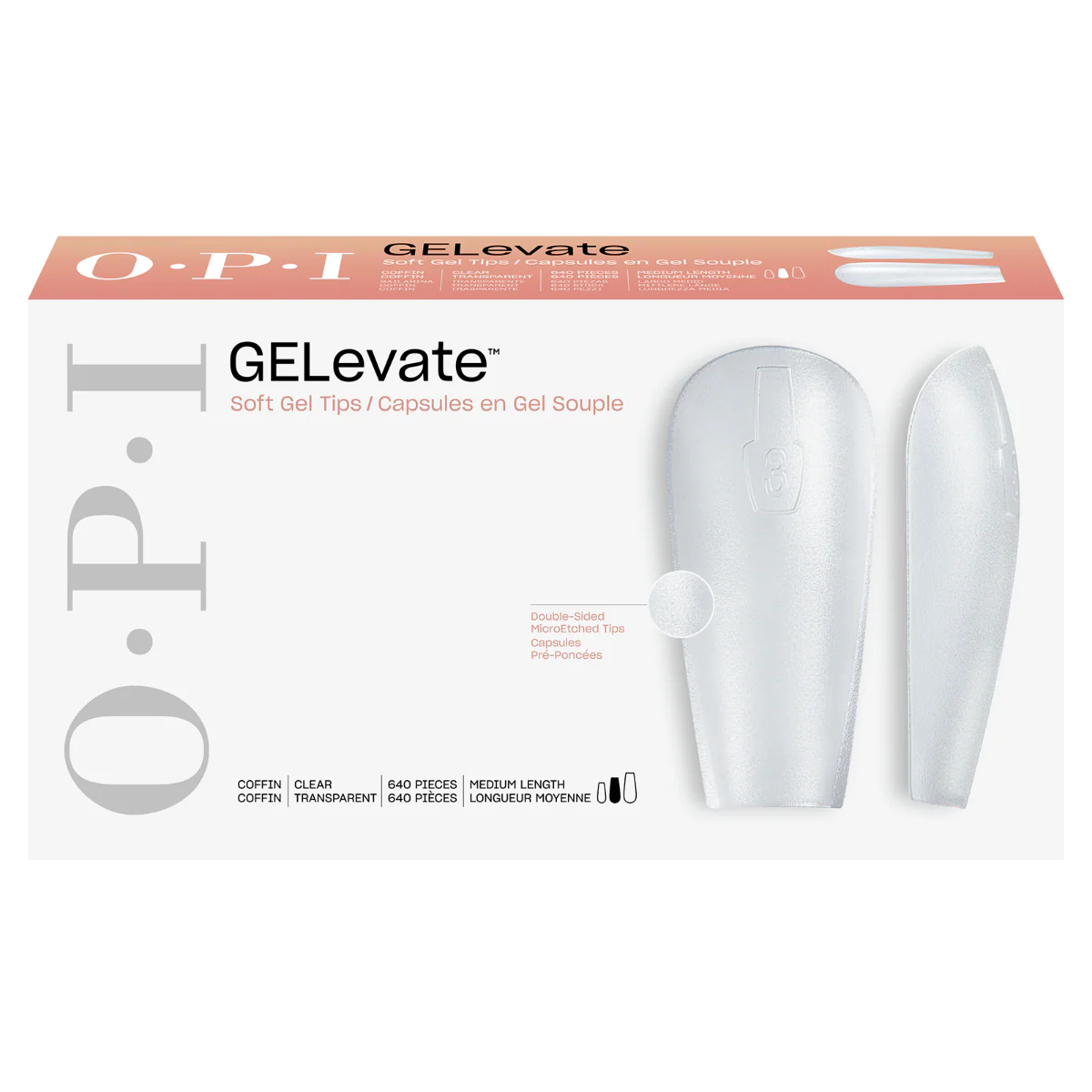 OPI GELevate Soft Gel Tips 640 Pieces - Medium Coffin