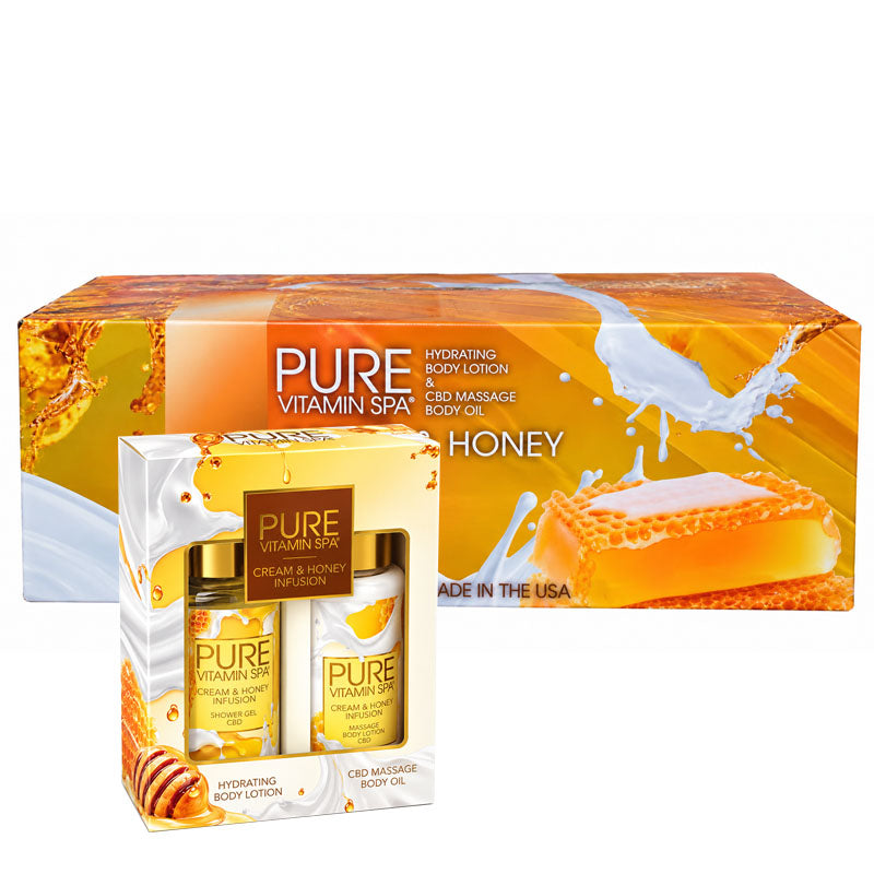 Pure Vitamin Spa Gift Set Massage Oil & Lotion 3.3 oz - Cream & Honey Infusion