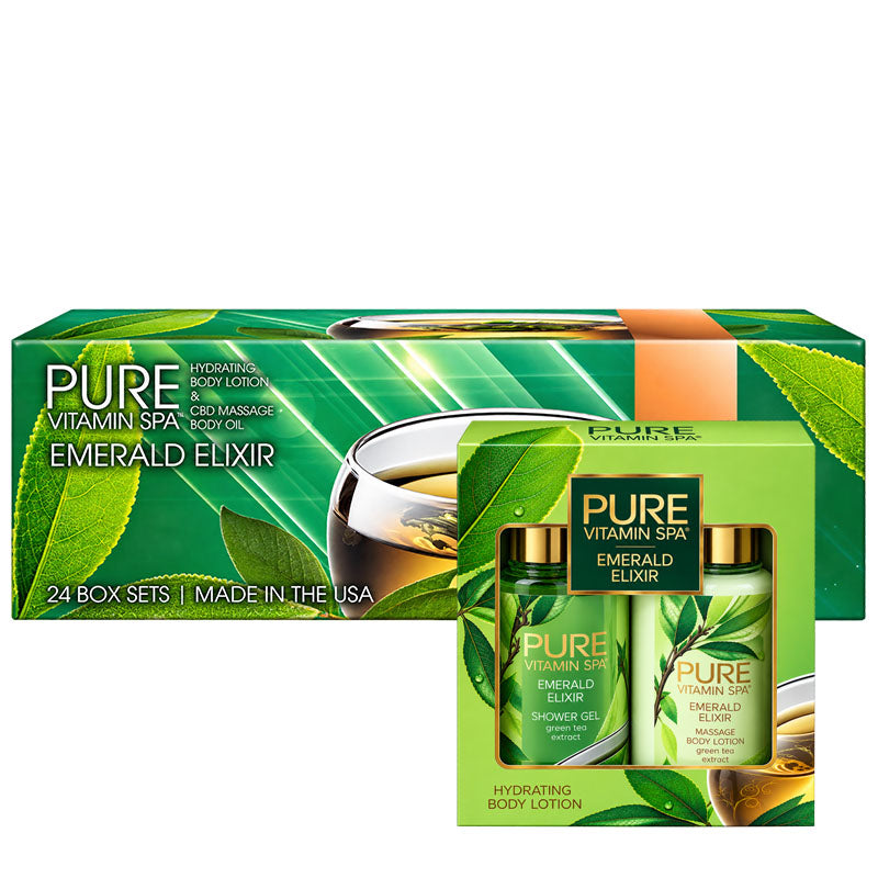 Pure Vitamin Spa Gift Set Massage Oil & Lotion 3.3 oz - Emerald Elixir