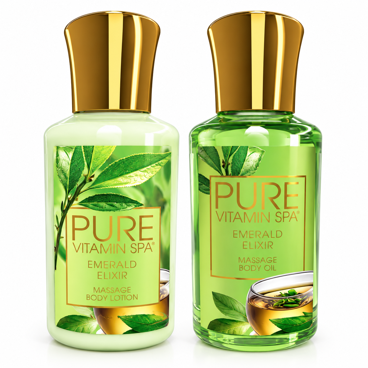 Pure Vitamin Spa Gift Set Massage Oil & Lotion 3.3 oz - Emerald Elixir