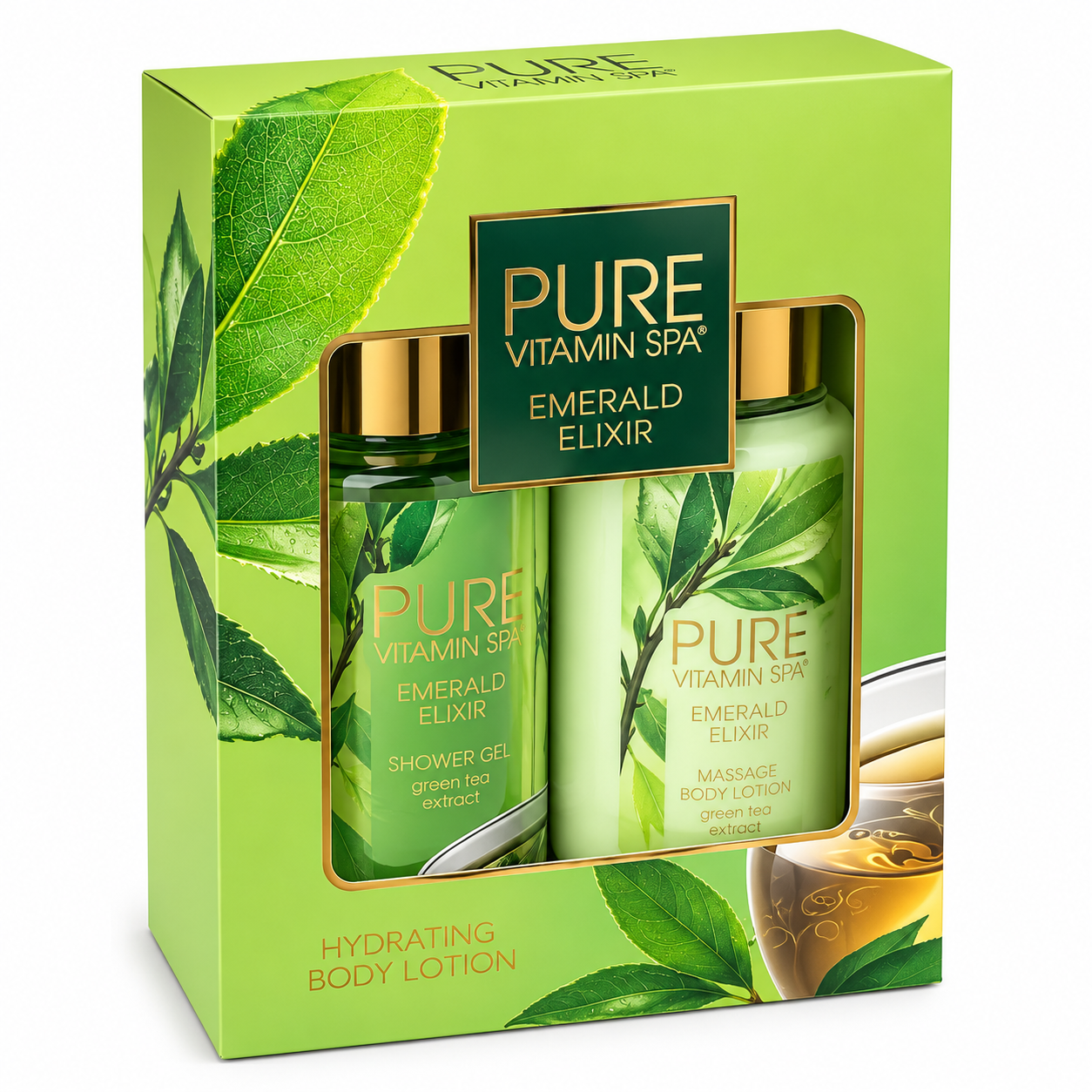 Pure Vitamin Spa Gift Set Massage Oil & Lotion 3.3 oz - Emerald Elixir
