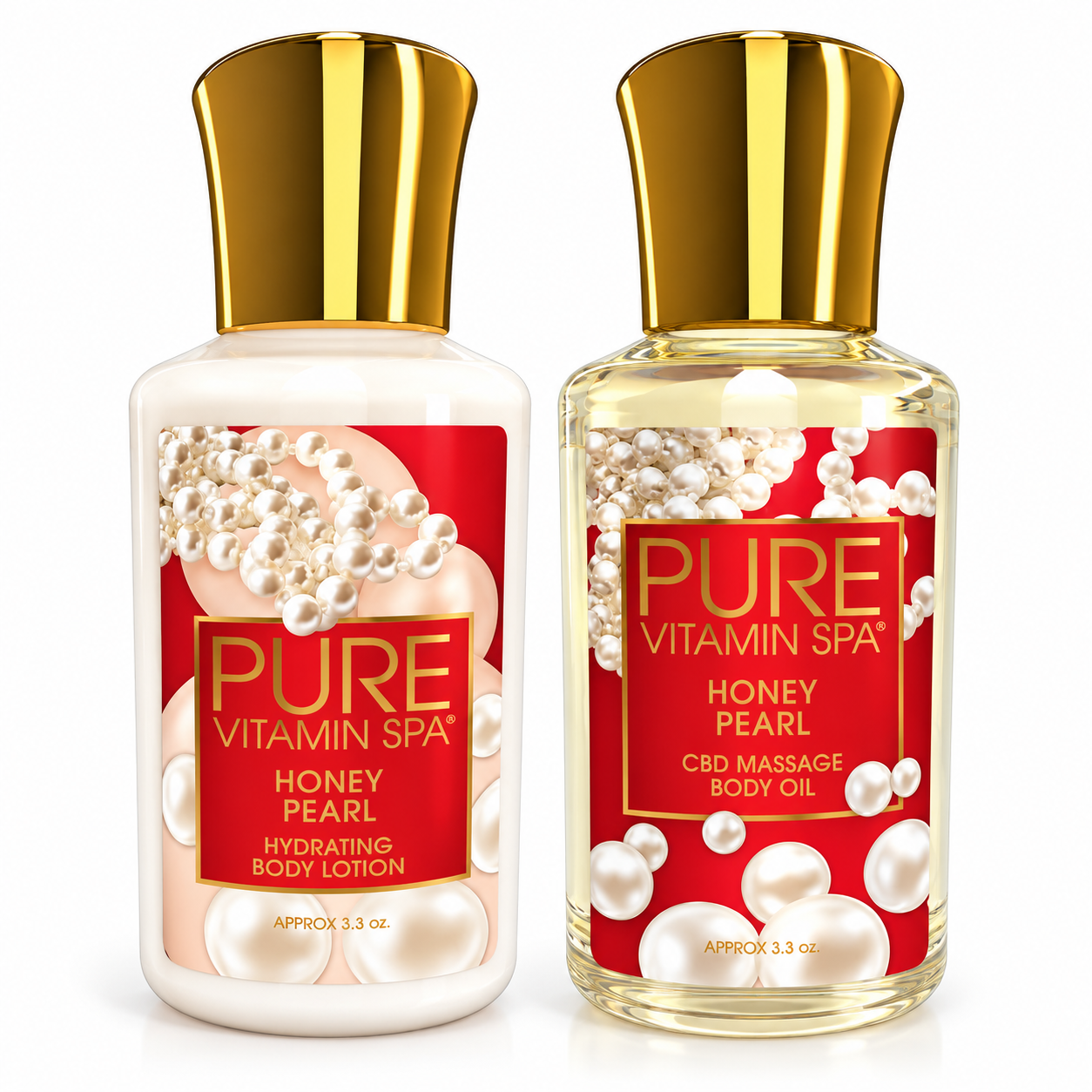 Pure Vitamin Spa Gift Set Massage Oil & Lotion 3.3 oz - Honey Pearl