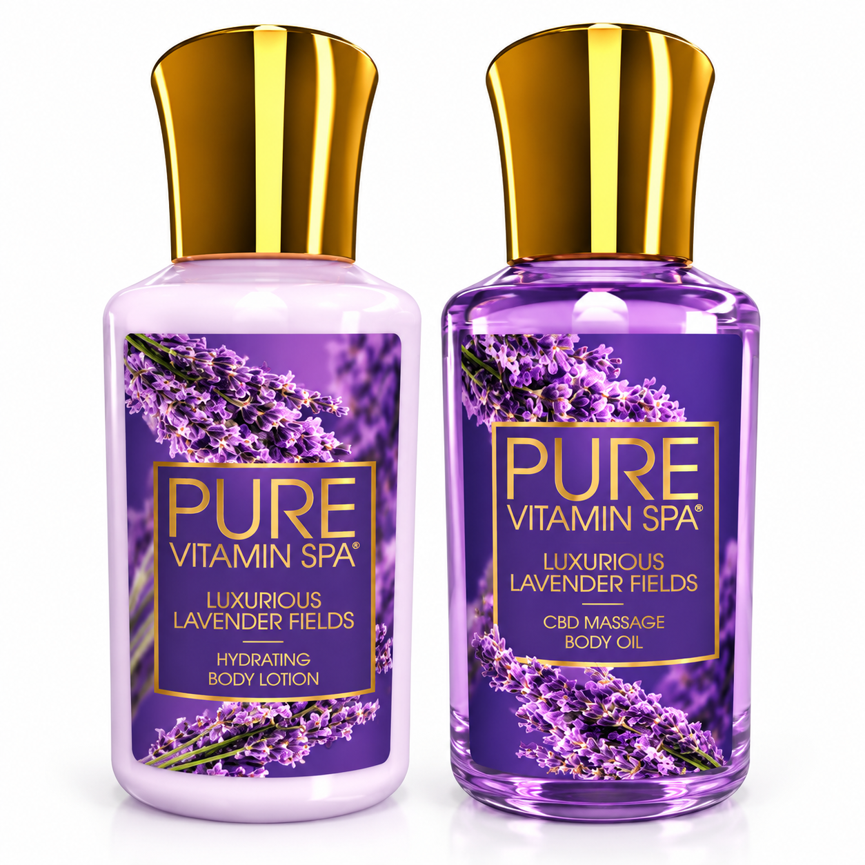 Pure Vitamin Spa Gift Set Massage Oil & Lotion 3.3 oz - Luxurious Lavender Fields