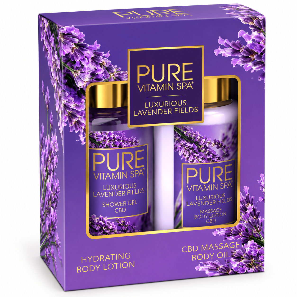Pure Vitamin Spa Gift Set Massage Oil & Lotion 3.3 oz - Luxurious Lavender Fields