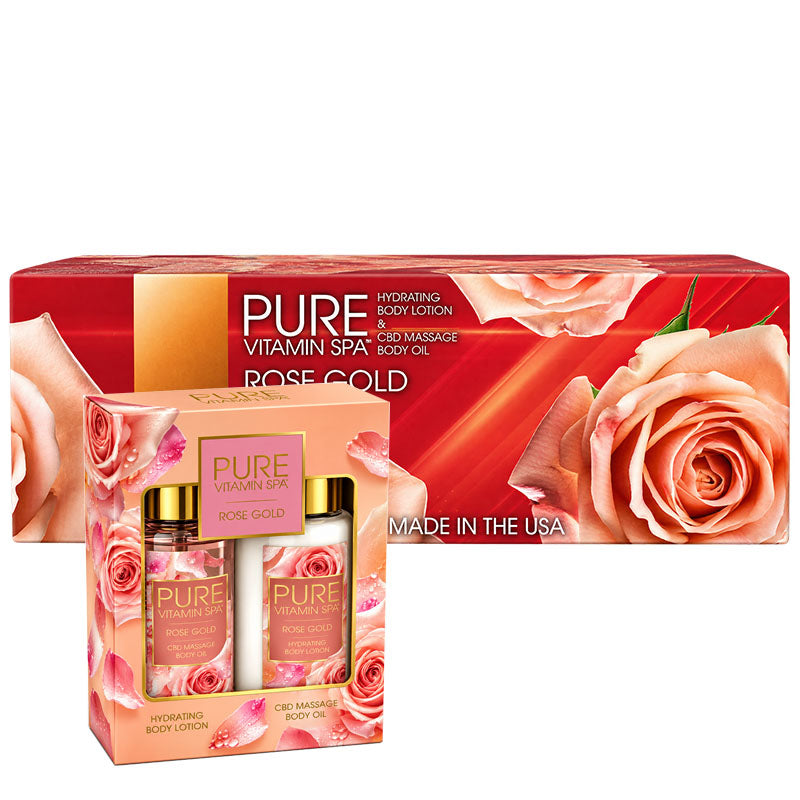 Pure Vitamin Spa Gift Set Massage Oil & Lotion 3.3 oz - Rose Gold