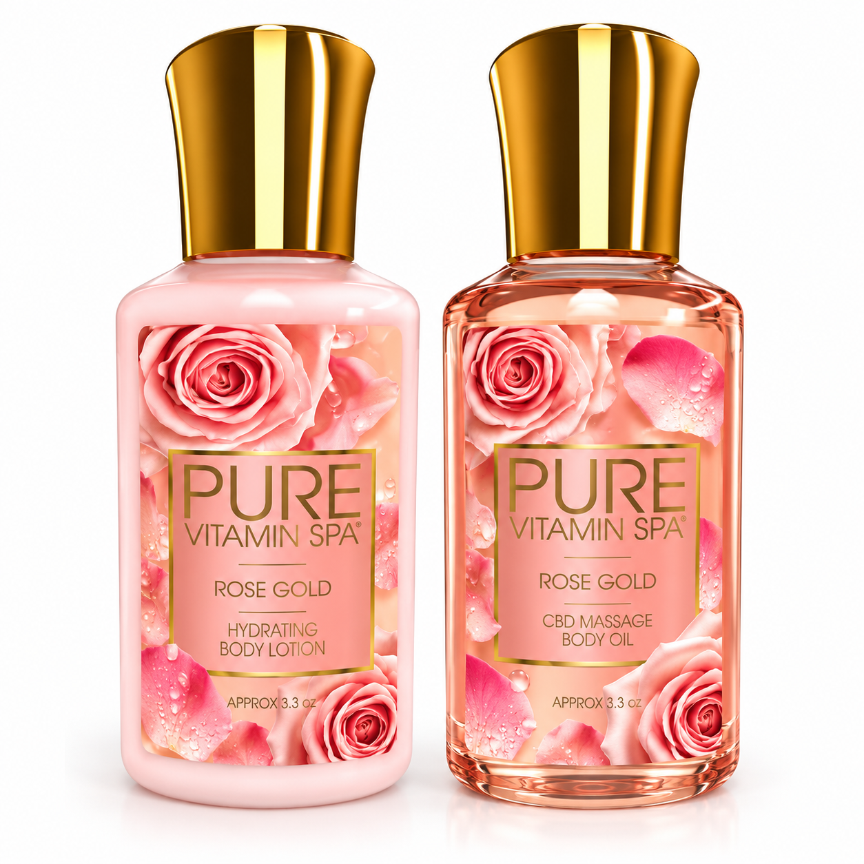 Pure Vitamin Spa Gift Set Massage Oil & Lotion 3.3 oz - Rose Gold