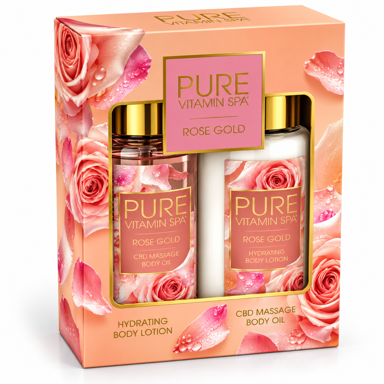 Pure Vitamin Spa Gift Set Massage Oil & Lotion 3.3 oz - Rose Gold