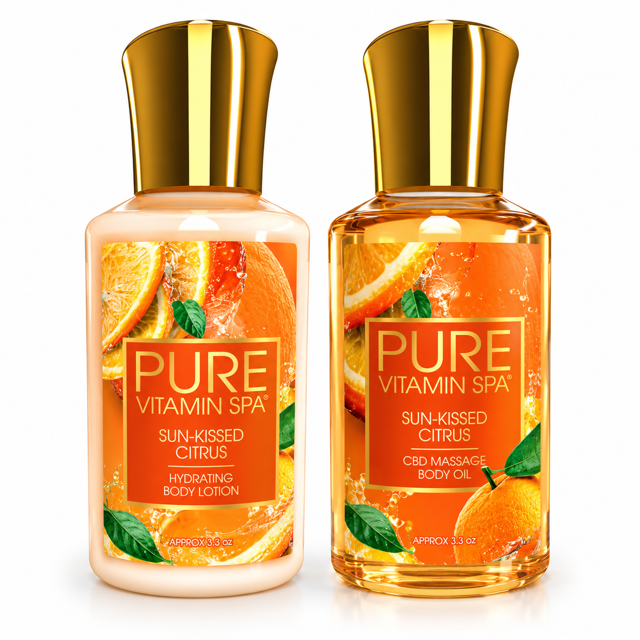 Pure Vitamin Spa Gift Set Massage Oil & Lotion 3.3 oz - Sun-Kissed Citrus