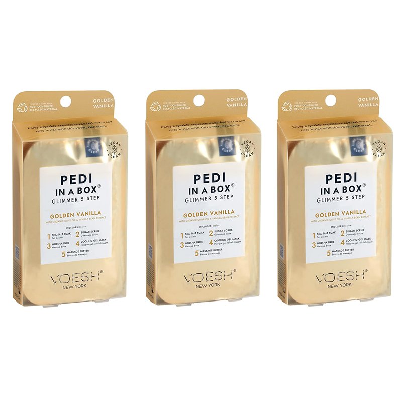VOESH Pedi in a Box Glimmer 5 STEP Pedicure Golden Vanilla