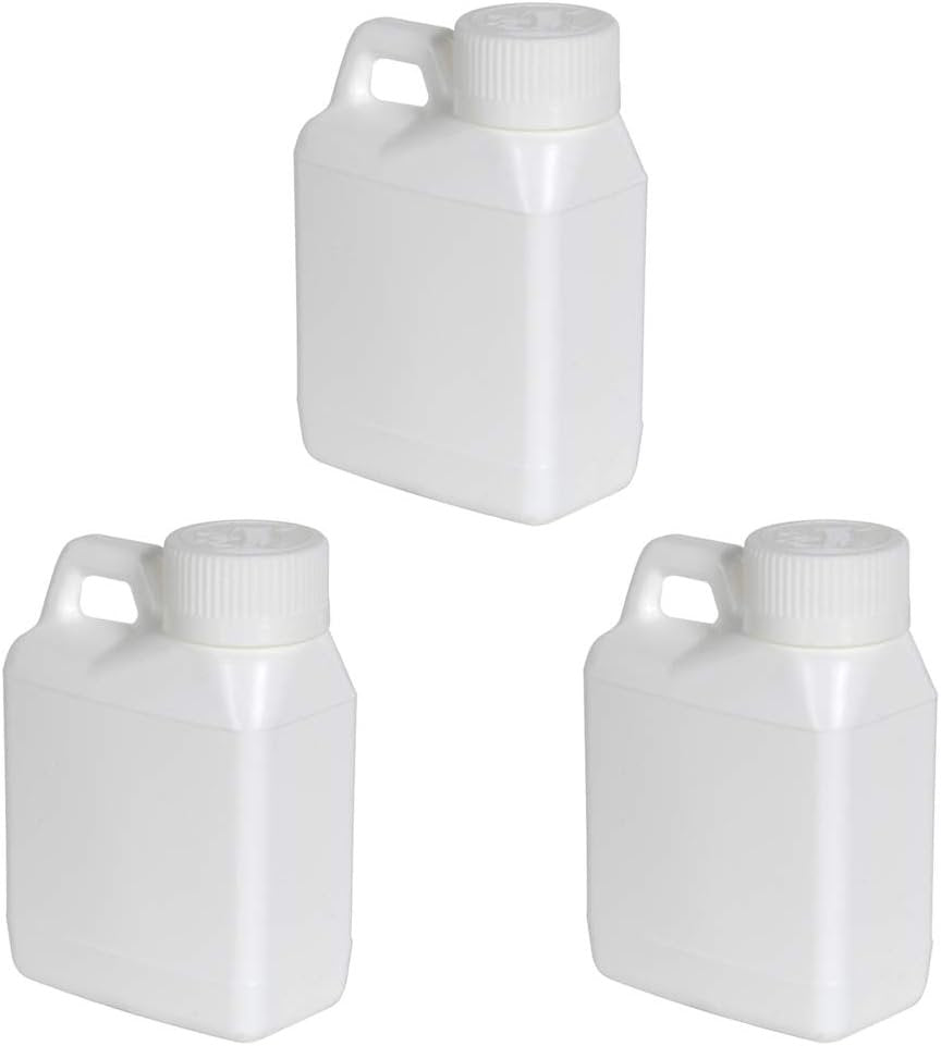 Empty White Rectangular F-Style Jugs 8 oz Plastic Bottle & Cap with Child Resistant Airtight Lids and Labels