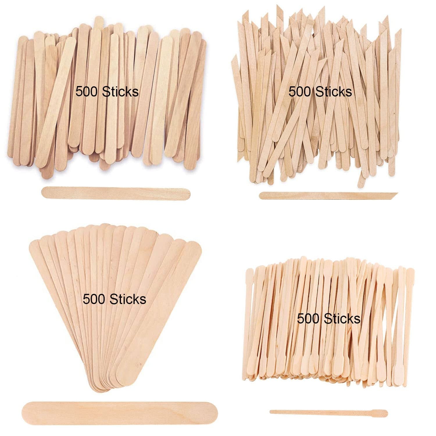 4 Style Total Mix Large & Small Wax Wood Sticks Applicator Spatula Assorted For Body & Face Hair Removal 2000 PCS