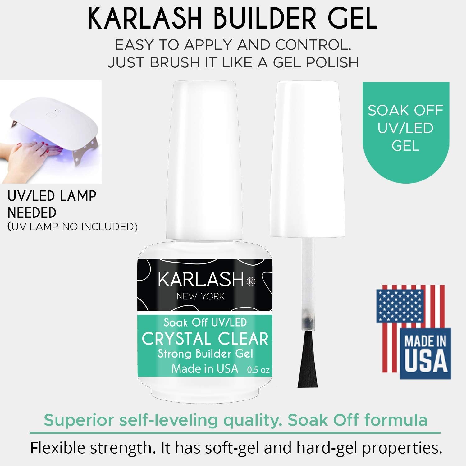 BUY 1 GET 1 FREE Karlash Brush On Builder Gel Polish Soak Off Crystal Clear 0.5 oz