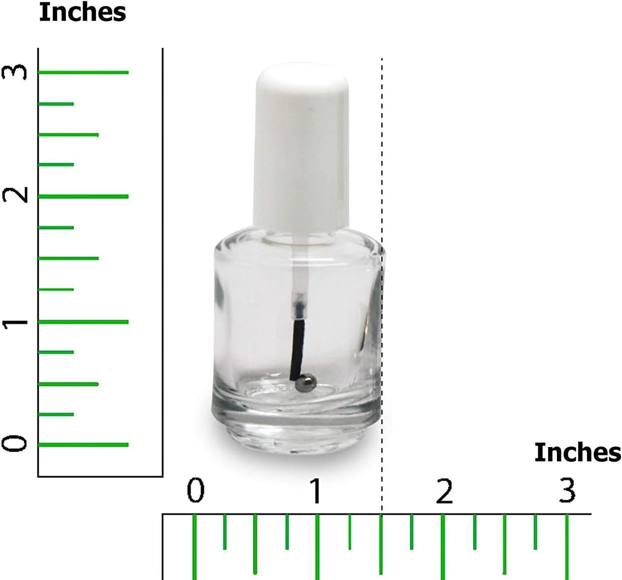 Empty Polish Bottle Clear + Brush + Mixing ball + White Cap 0.5 Oz