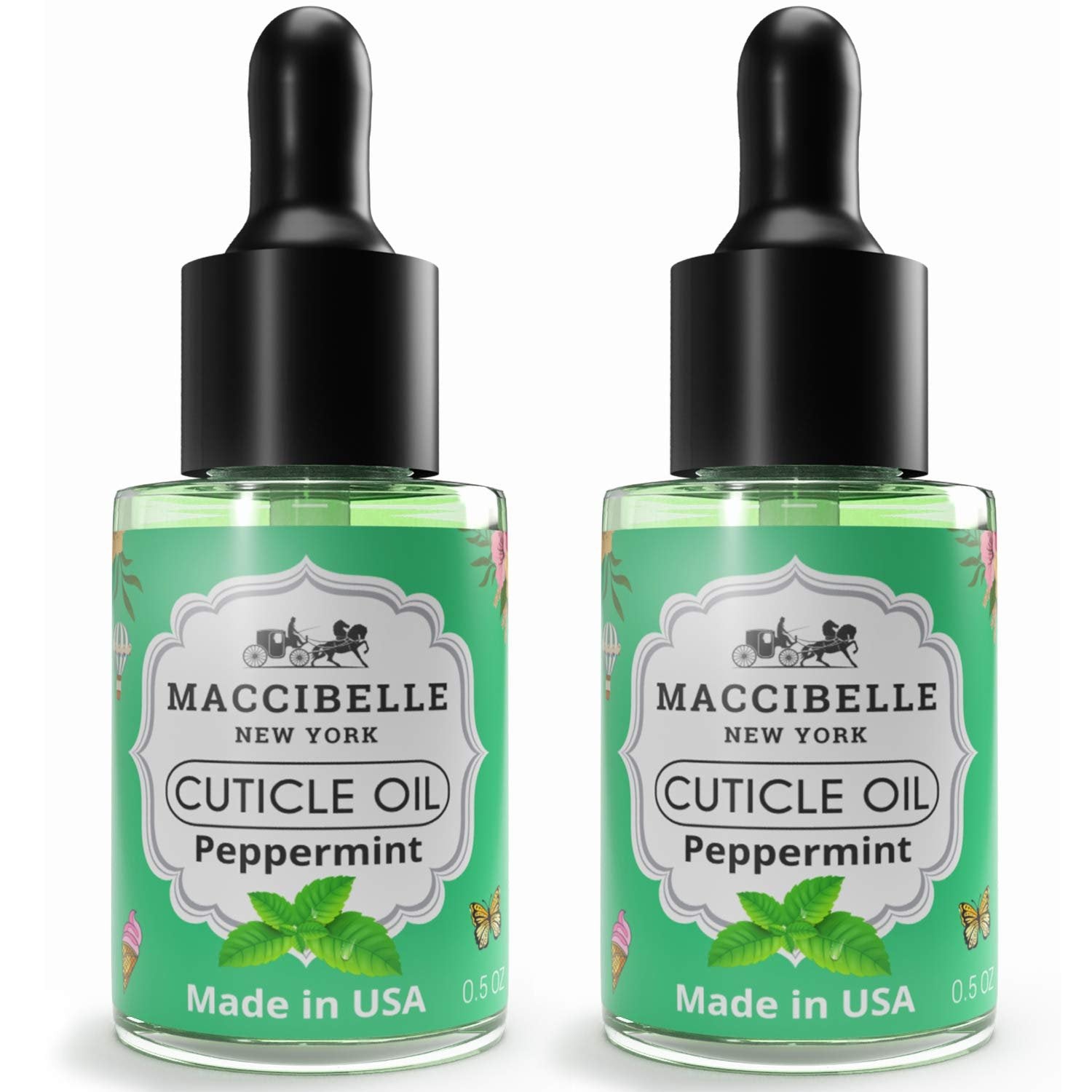 Maccibelle Cuticle Oil Heals Dry Cracked Cuticles 0.5 oz 2 Bottles (Peppermint)