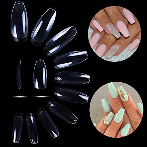 Karlash Clear Tips 500 pcs Coffin Acrylic Style Artificial False Nails Full Tips & Box