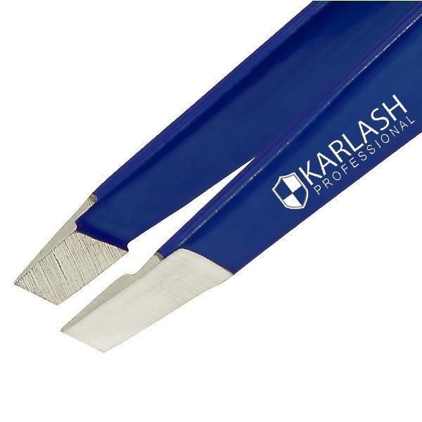 Karlash Slant Tweezers Professional Stainless Steel Slant Tip Tweezer Premium Precision Eyebrow Blue
