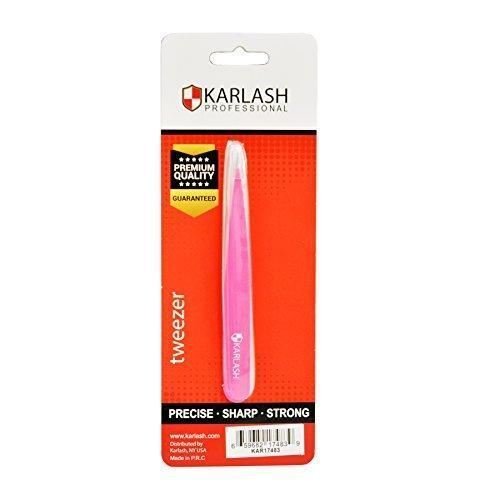 Karlash Point Tweezers Professional Stainless Steel Slant Tip Tweezer Premium Precision Eyebrow (Pink)
