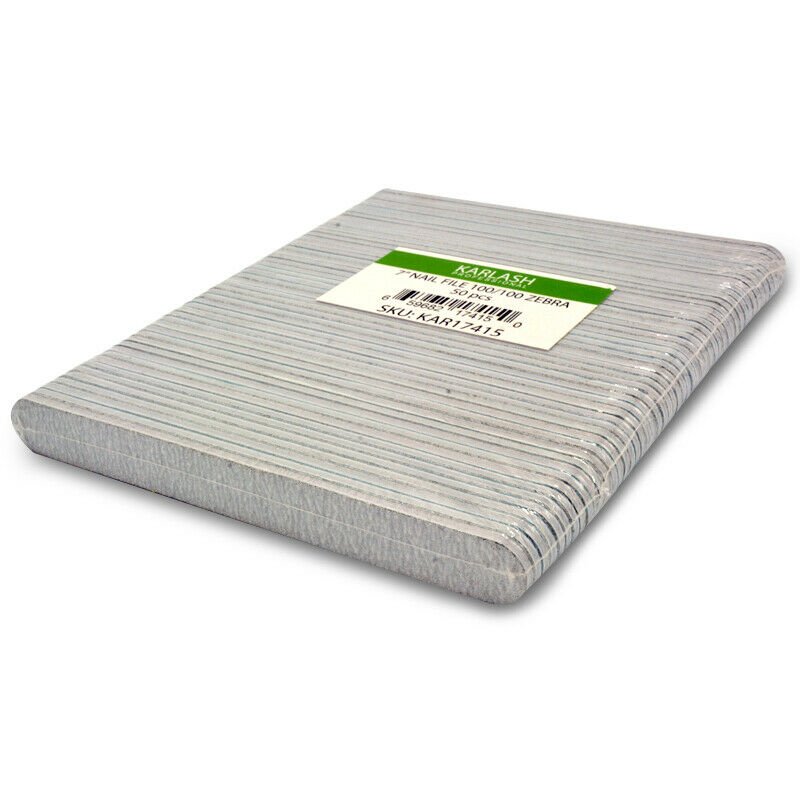 Karlash Professional Double Sided Emery Board 7" Zebra Nail File 100/100 50pcs