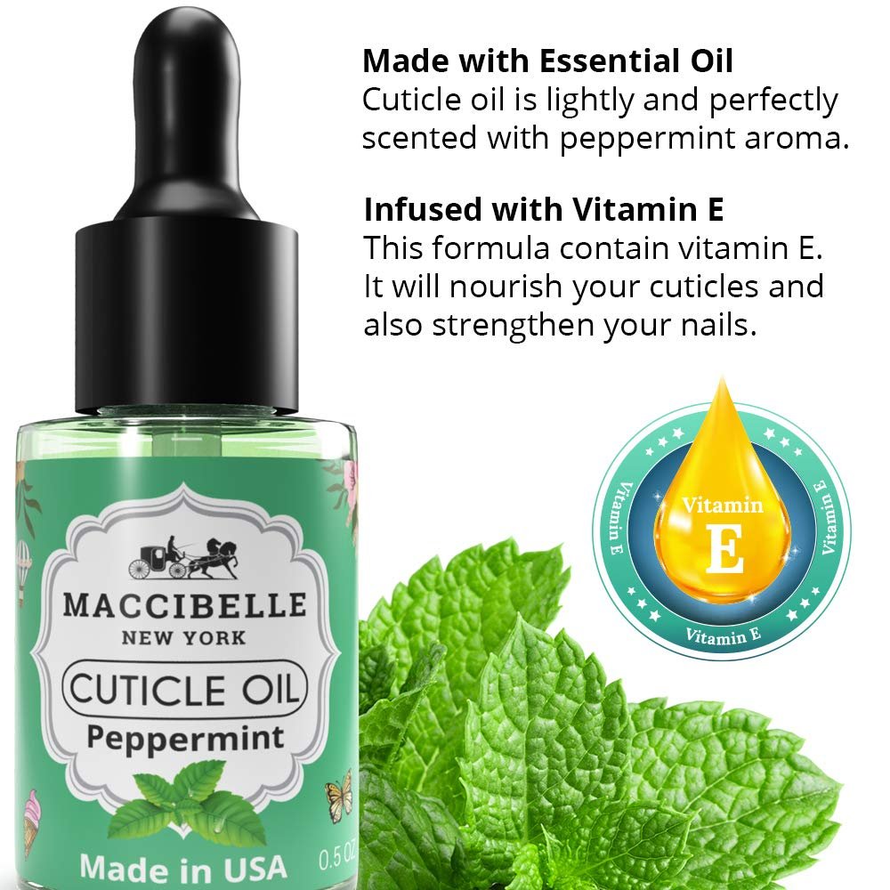 Maccibelle Cuticle Oil Heals Dry Cracked Cuticles 0.5 oz 2 Bottles (Peppermint)