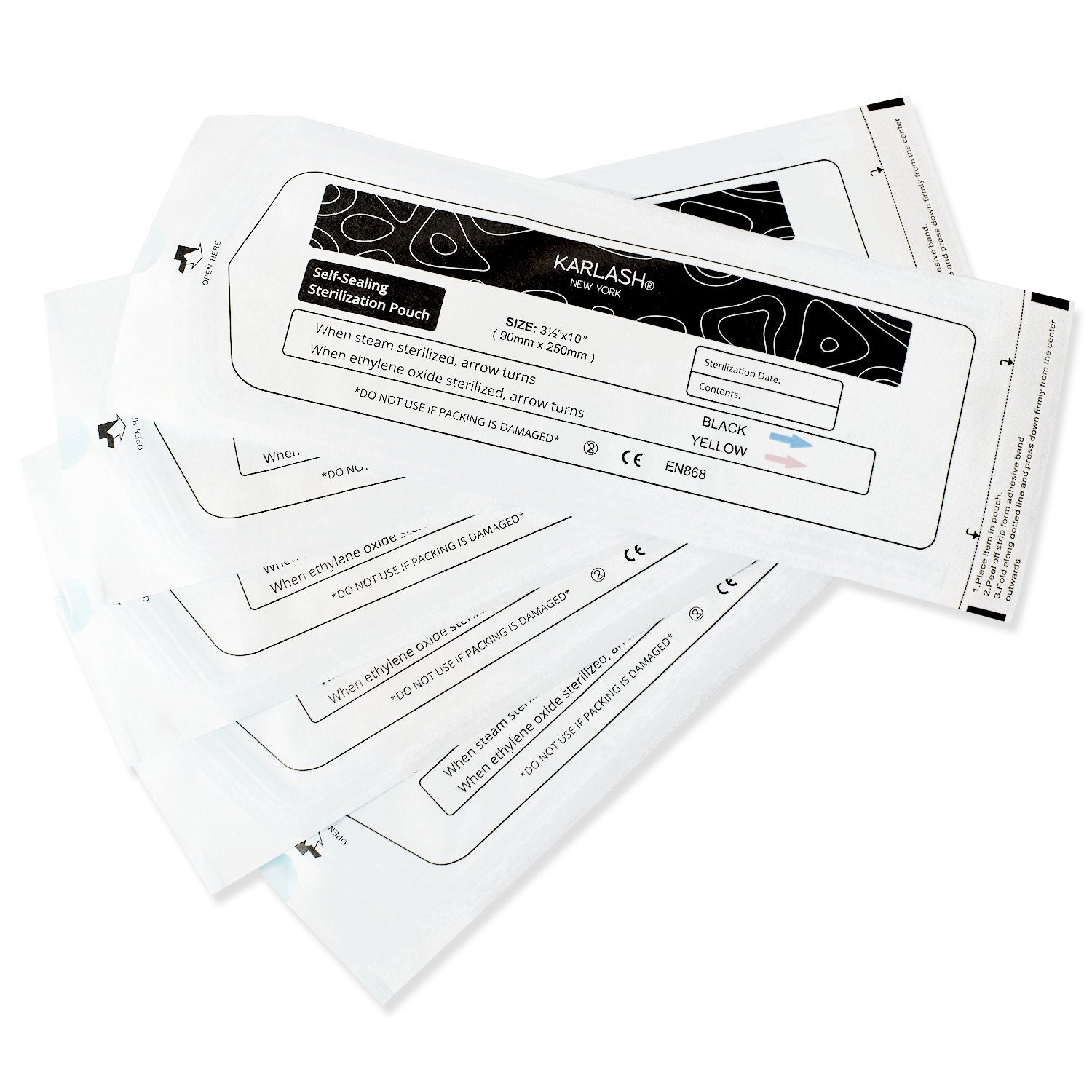 Karlash Self Seal Sterilization Pouch For Dental Tools, Sterilizing Salon Supplies - LONG 3.5" x 9.8" 200pc/pk