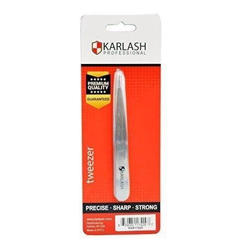 Karlash Point Tweezers Professional Stainless Steel Slant Tip Tweezer Premium Precision Eyebrow (Silver)