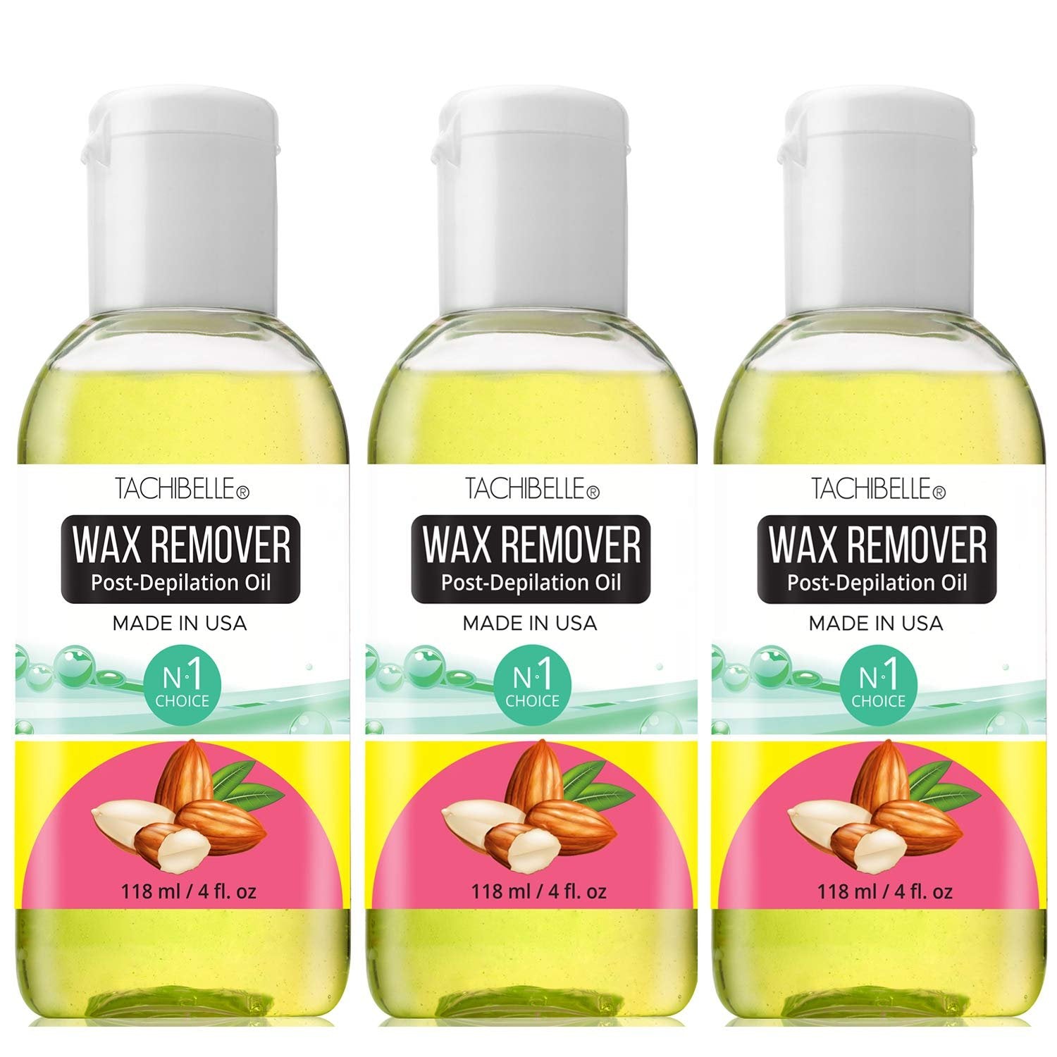Tachibelle Wax Remover Post-Depilation Oil Enriched with Almond Oil Wax Off Remove After Wax Residue Remove Oil for SKIN MADE IN USA 4 OZ (3 Pieces)
