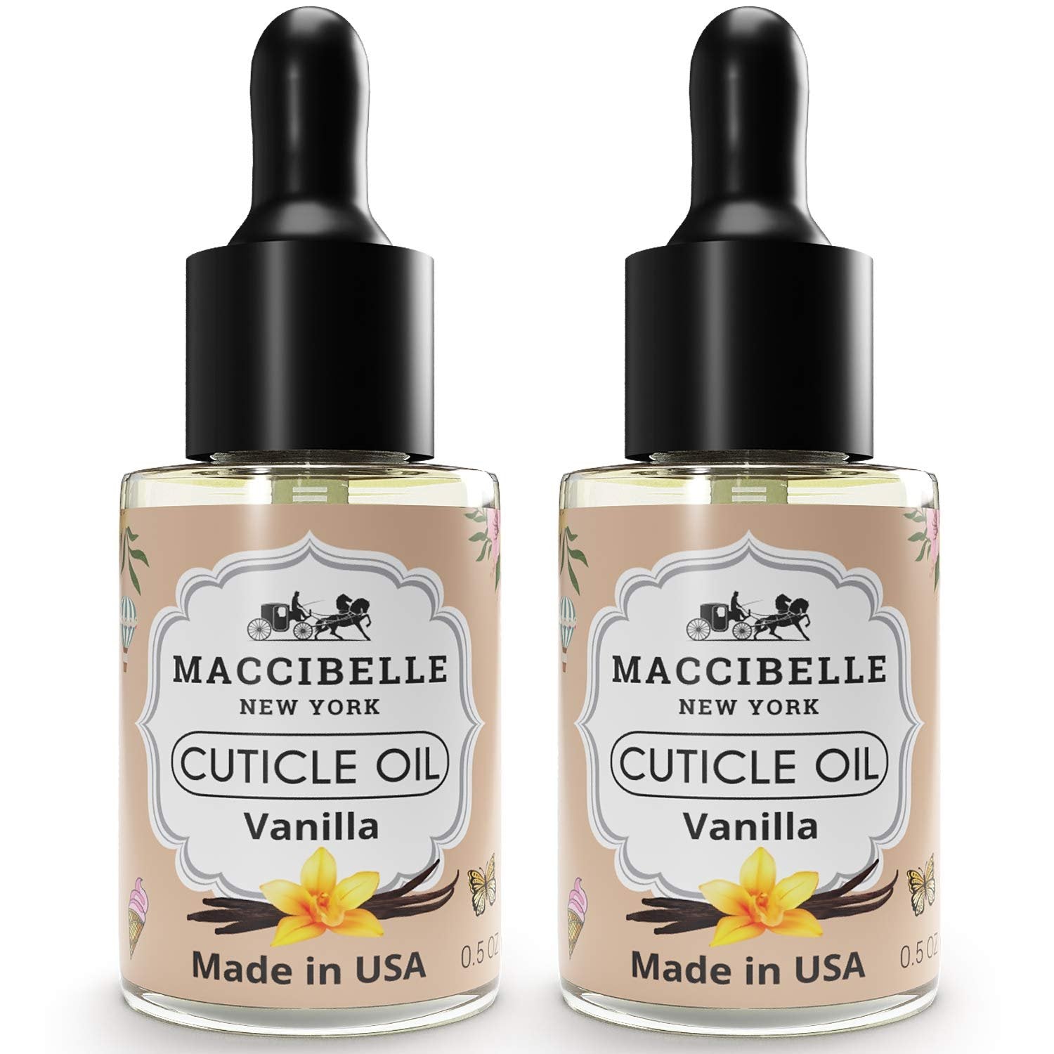 Maccibelle Cuticle Oil Heals Dry Cracked Cuticles 0.5 oz 2 Bottles (Vanilla)