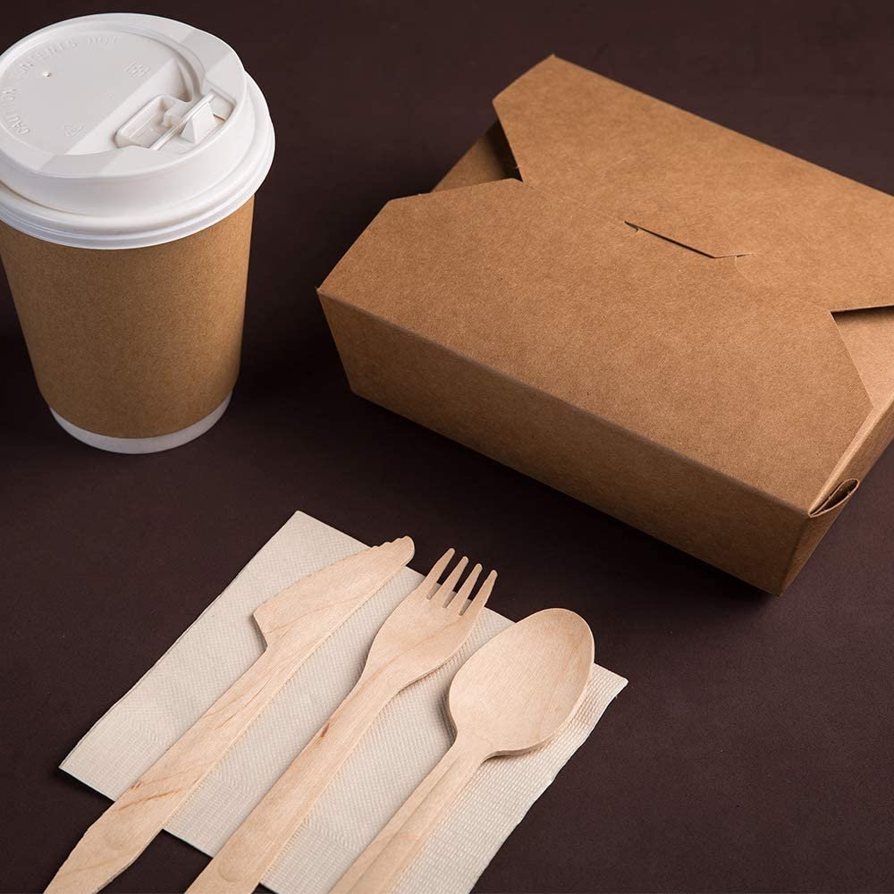 Karlash Disposable Wooden Cutlery 200 pcs (100 Fork + 50 Spoon + 50 Knife) Eco Friendly