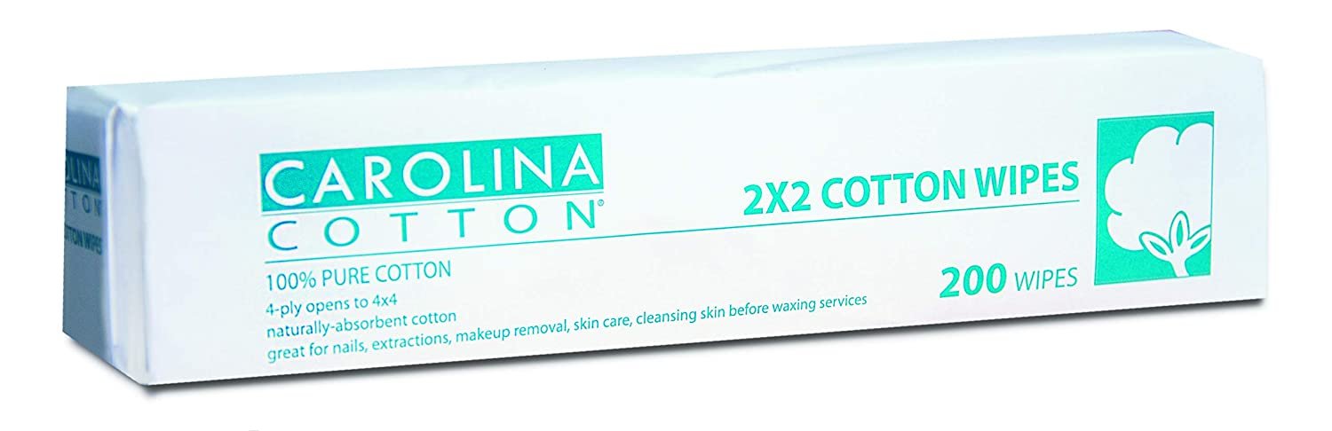 CAROLINA COTTON 100% Cotton Wipes - 2"x2" Facial Wipes, 200ct