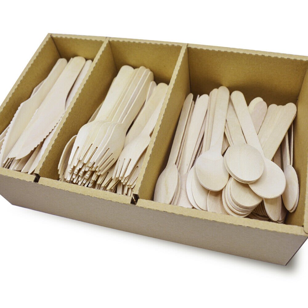 Karlash Disposable Wooden Cutlery 150 pcs (50 Spoon + 50 Fork +50 Knife) Eco Fri