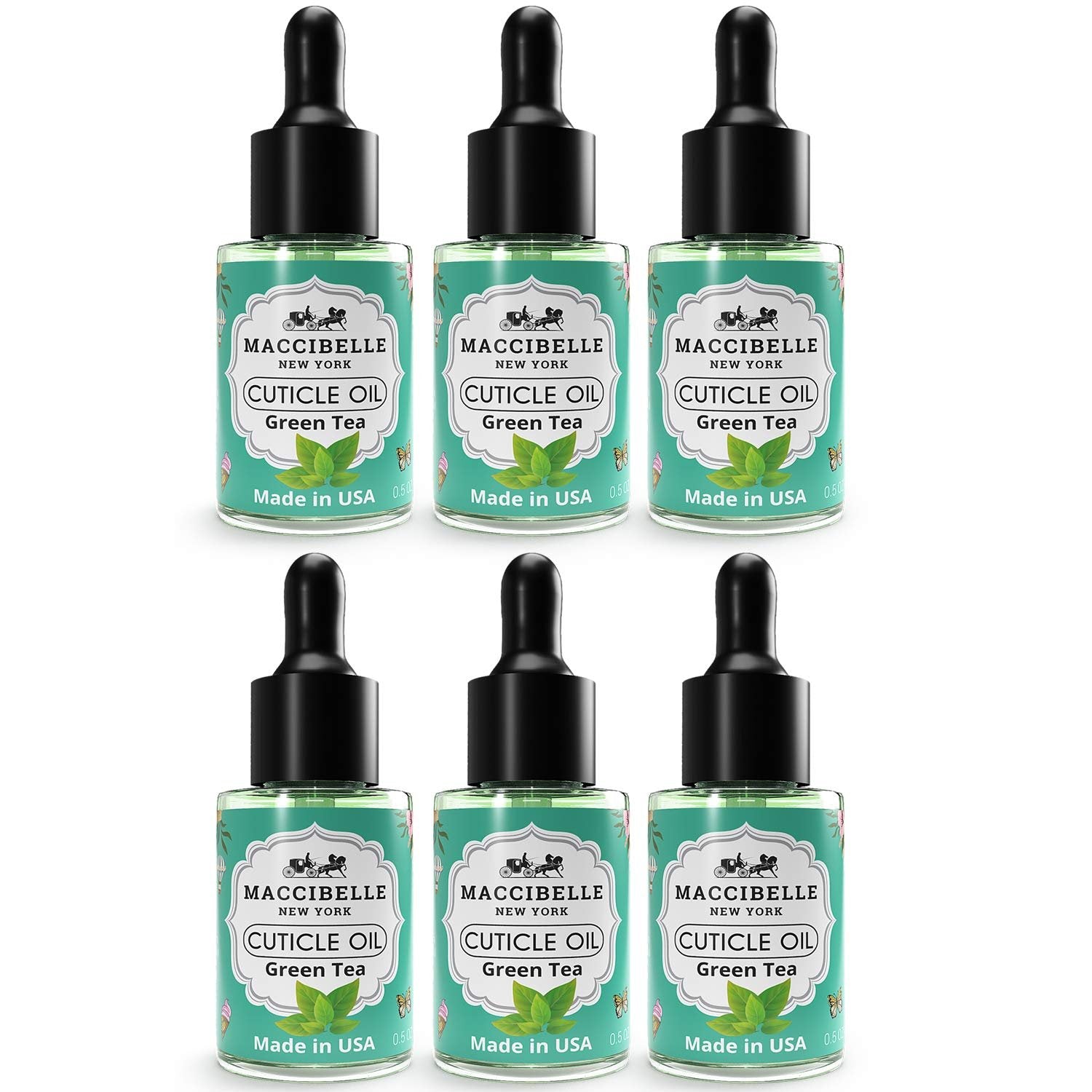 Maccibelle Cuticle Oil Green Tea With Vitamin E 0.5 oz - Heals Dry Cracked Cuticles (6 Pieces)