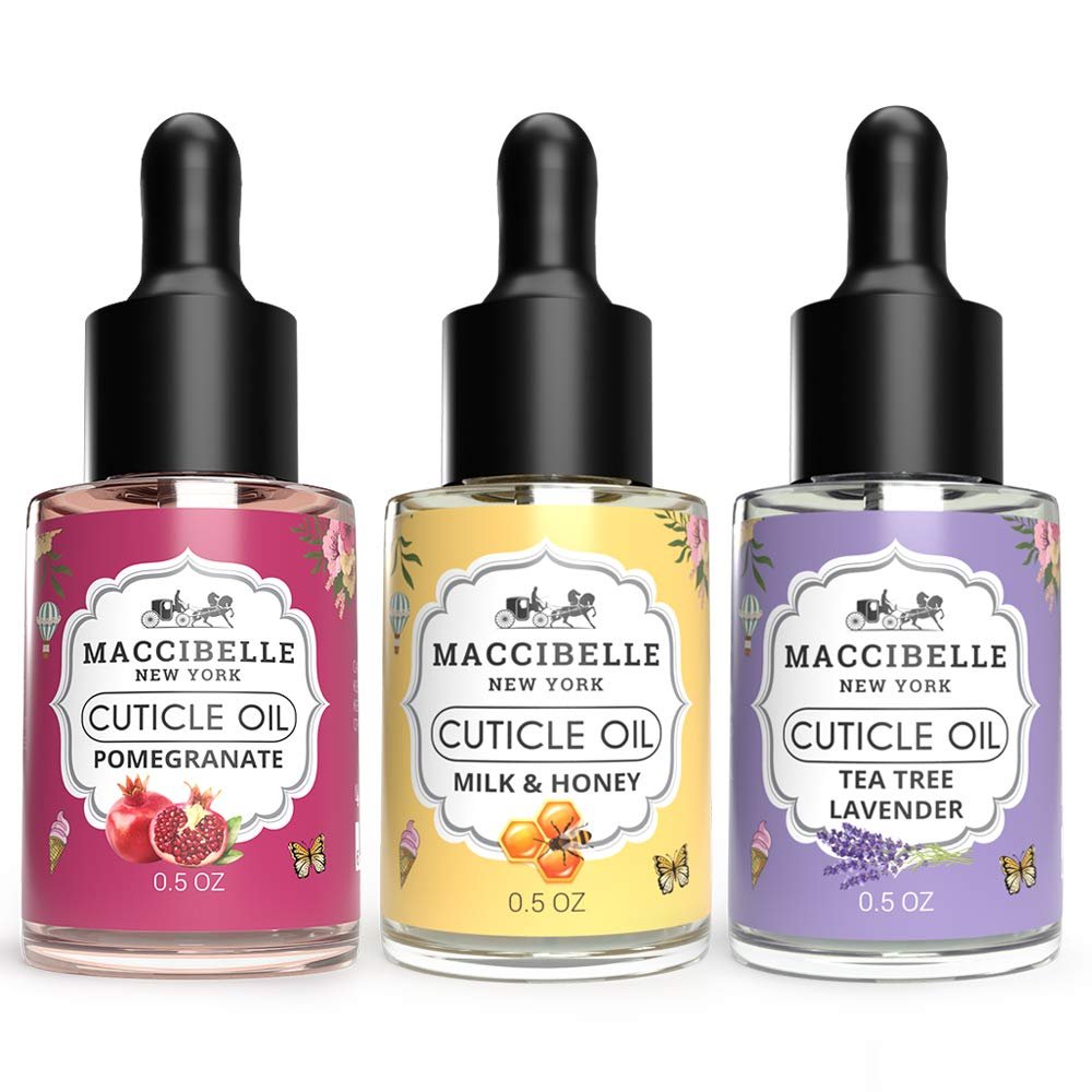 Maccibelle Cuticle Oil Set of 3 Oil Flavors,Help to Heals Dry Cracked Cuticles 0.5 oz