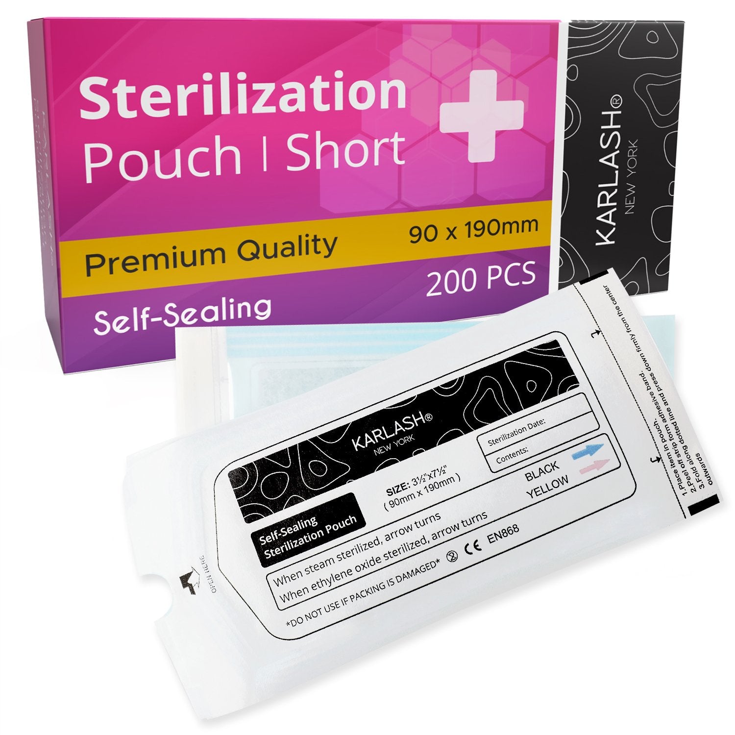 Karlash Self Seal Sterilization Pouch For Dental Tools, Sterilizing Salon Supplies - SHORT 3.5" x 7.5" 200pc/pk